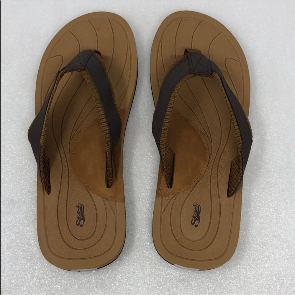 Strand Flip Flops for Men Brown & Tan Toe Post Sandals Size 11 Vacation Casual